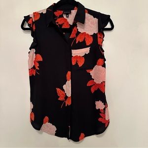 WhoWhatWear Black Floral Button Up Tank Top - Size XS